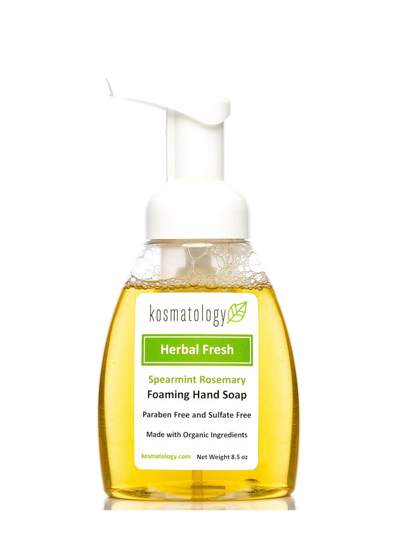 kosmatology® Herbal Fresh (Spearmint-Rosemary) Organic Foaming Hand Soap | Moisturizing Hand Wash | Clean Ingredients, Infused with Essential Oils | 8.5 fl oz