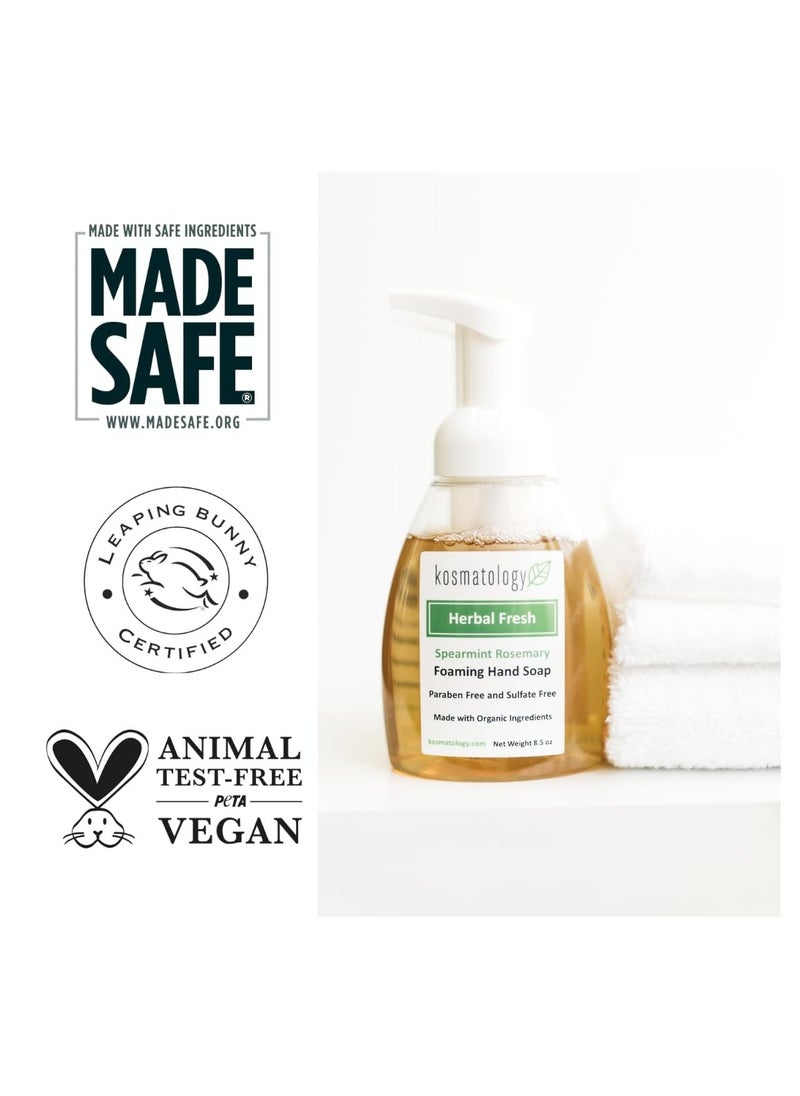 kosmatology® Herbal Fresh (Spearmint-Rosemary) Organic Foaming Hand Soap | Moisturizing Hand Wash | Clean Ingredients, Infused with Essential Oils | 8.5 fl oz