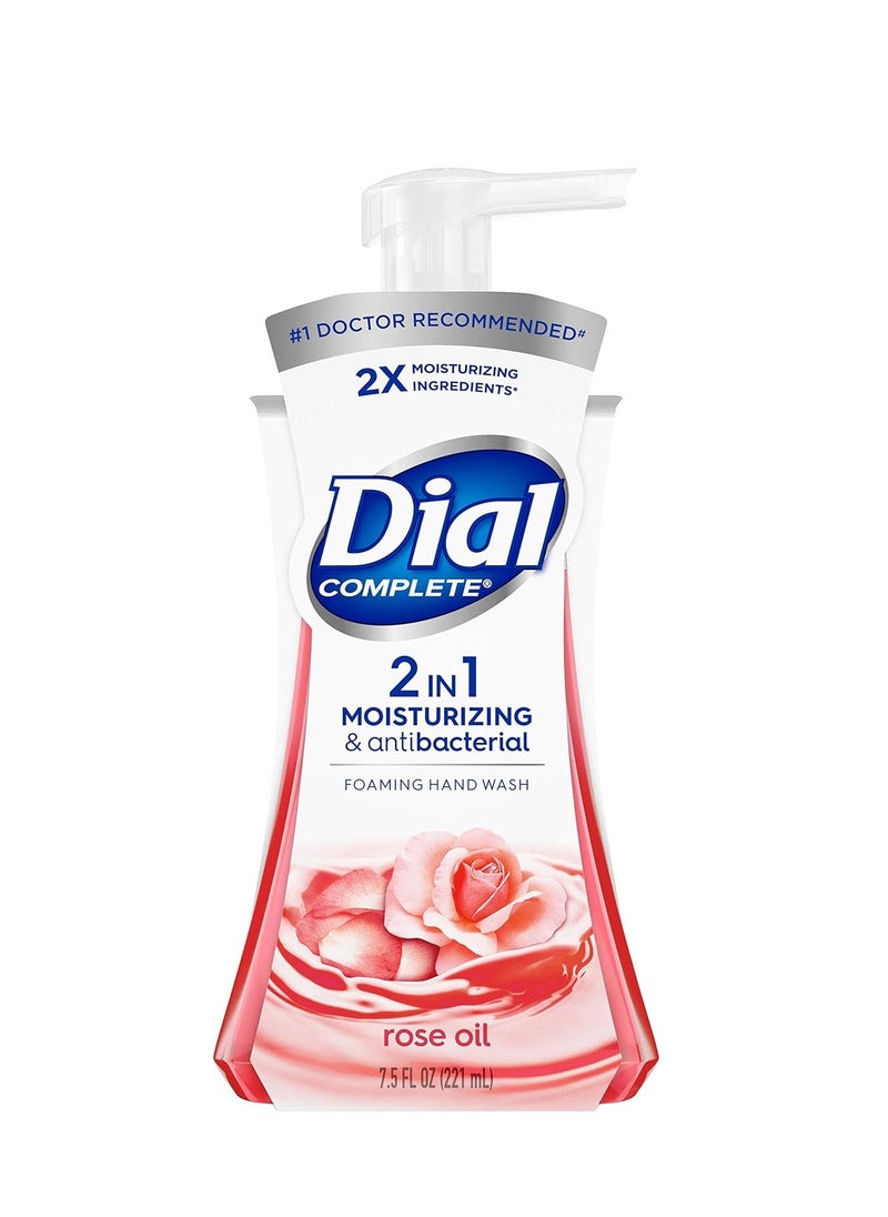 Dial Complete 2 in 1 Moisturizing & Antibacterial Foaming Hand Wash, Rose Oil, 7.5 Ounce