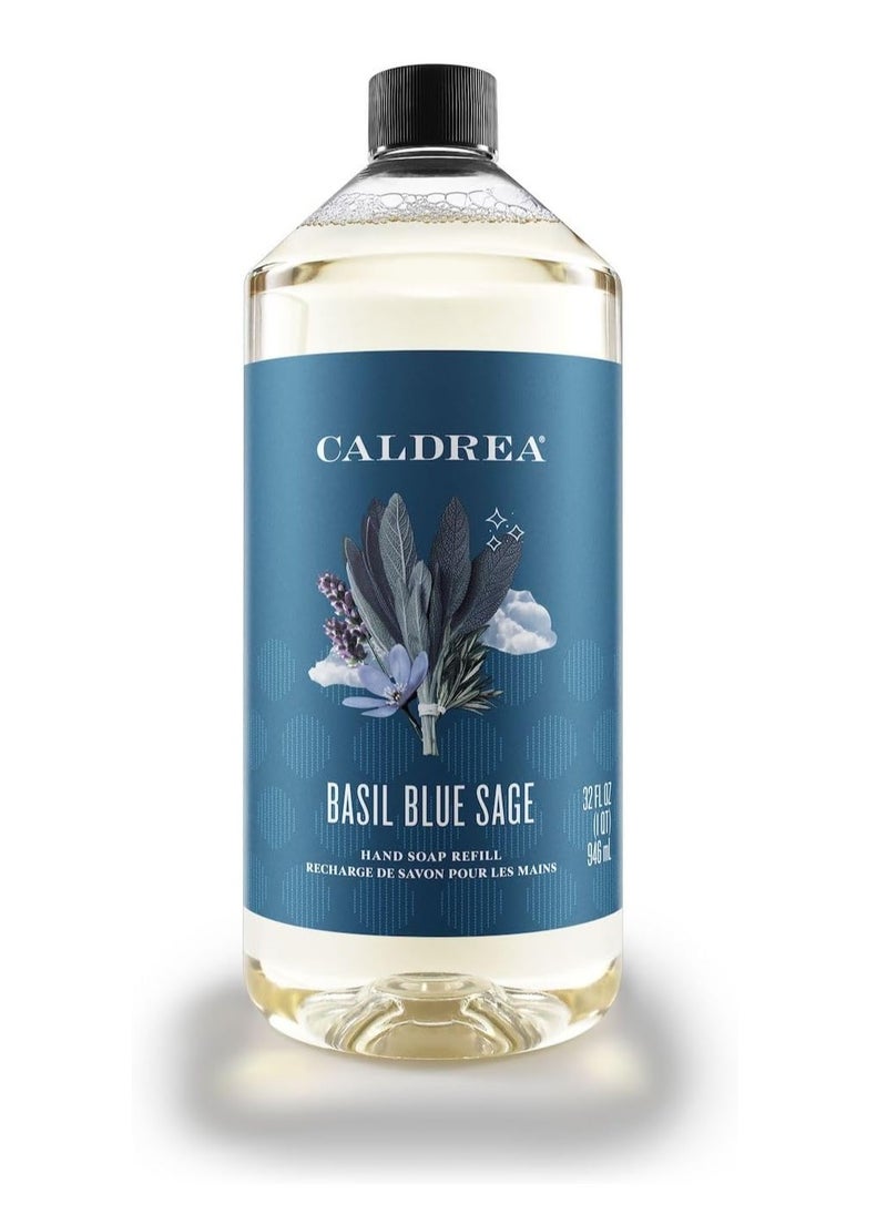Caldrea Hand Soap Refill, Aloe Vera Gel, Olive Oil And Essential Oils To Cleanse And Condition, Basil Blue Sage Scent, 32 Oz