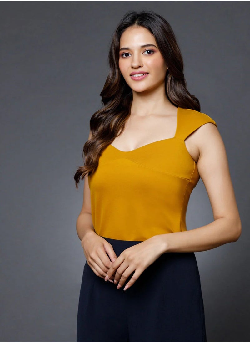 Yellow Sweetheart Neck Top