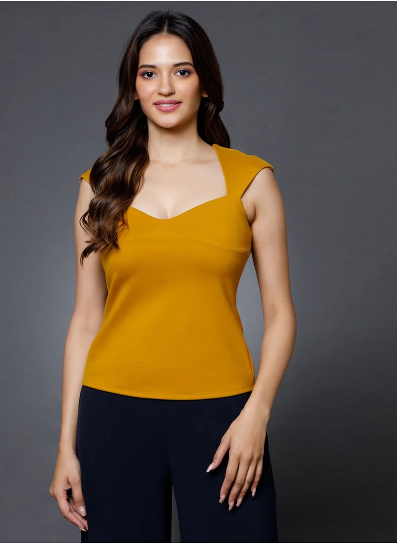 Yellow Sweetheart Neck Top