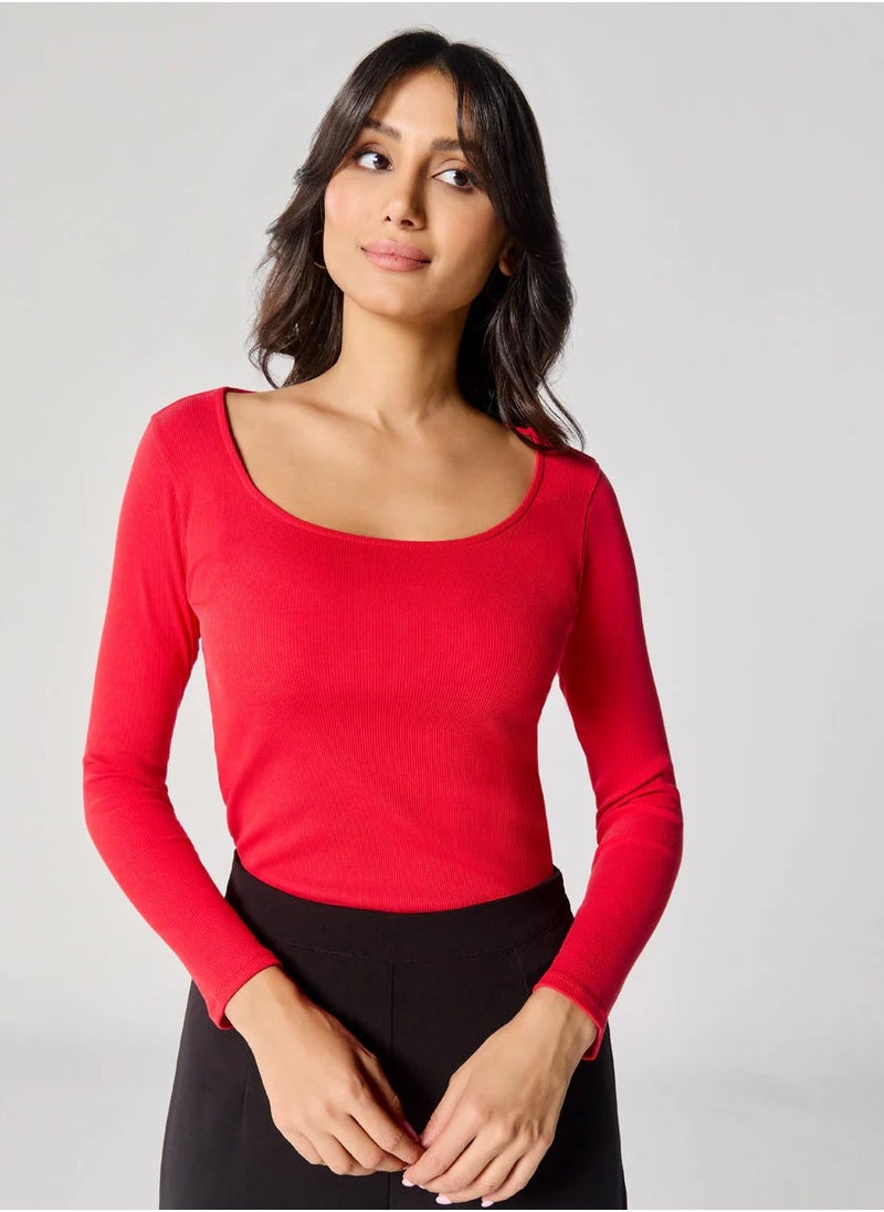 Long Sleeve Red Rib Top