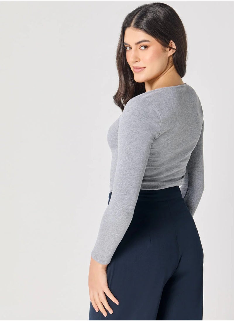 Long Sleeve Light Grey Rib Top