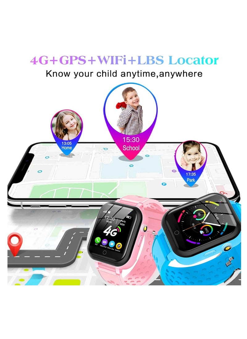 PACK 2 Smart Watch for Kids, 4G Kids Phone Smartwatch with GPS Tracker, WiFi SMS, Call, Voice Video Chat, Bluetooth, Audio Recording, Alarm, Pedometer, Wrist Watch for 4-16 Boys Girls Birthday Gifts