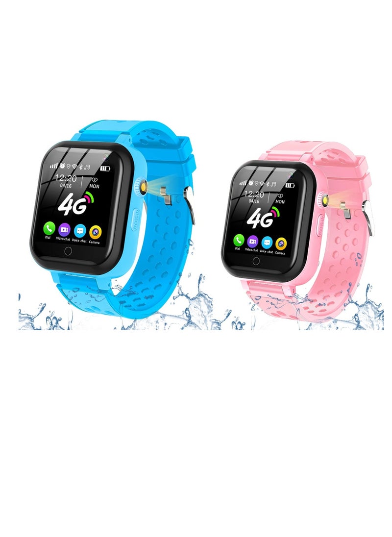 PACK 2 Smart Watch for Kids, 4G Kids Phone Smartwatch with GPS Tracker, WiFi SMS, Call, Voice Video Chat, Bluetooth, Audio Recording, Alarm, Pedometer, Wrist Watch for 4-16 Boys Girls Birthday Gifts