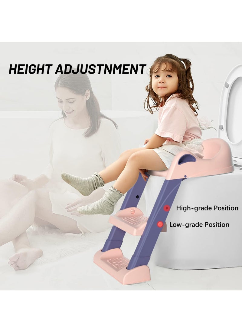 Potty Training Toilet Seat, Adjustable Non slip Children, Foldable Stool With Ladder, Used In Most Toilets, Can Bear 75kg, Suitable For Children Aged | Pink |