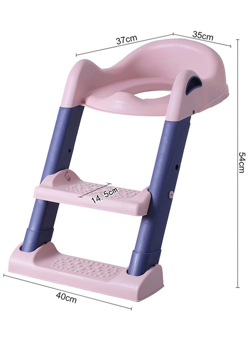 Potty Training Toilet Seat, Adjustable Non slip Children, Foldable Stool With Ladder, Used In Most Toilets, Can Bear 75kg, Suitable For Children Aged | Pink |