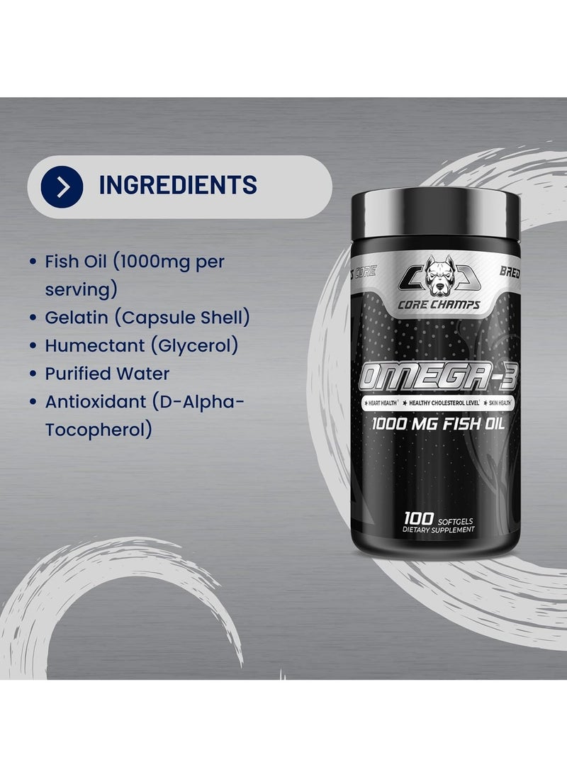 Core Champs, Omega-3, 1000mg Fish Oil, 100 Softgels, 100 Servings