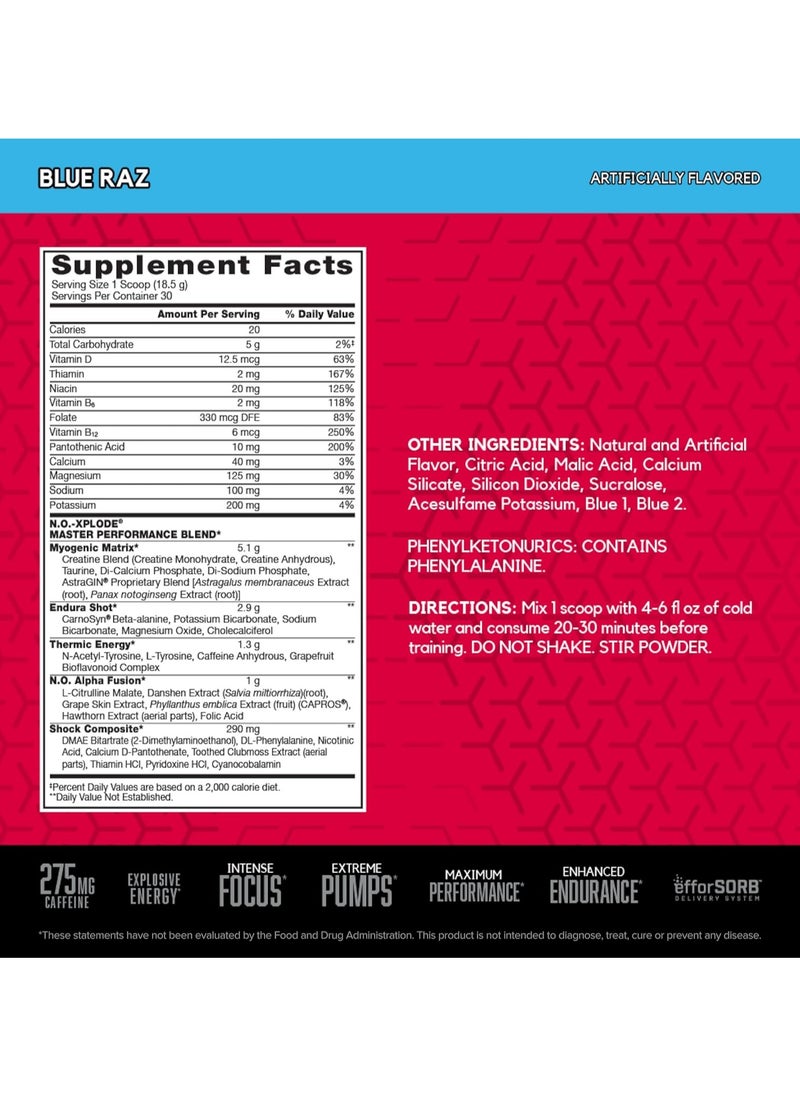 BSN, No-Xplode, Pre Workout, 555g, Blue Raz, 30 Servings