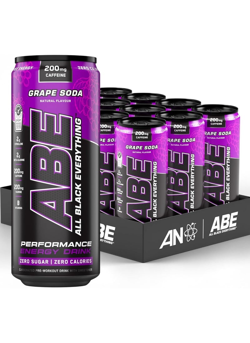 Abe Energy Plus Performance Pre-Workout Drink Graper Soda 330ML Pack of 12