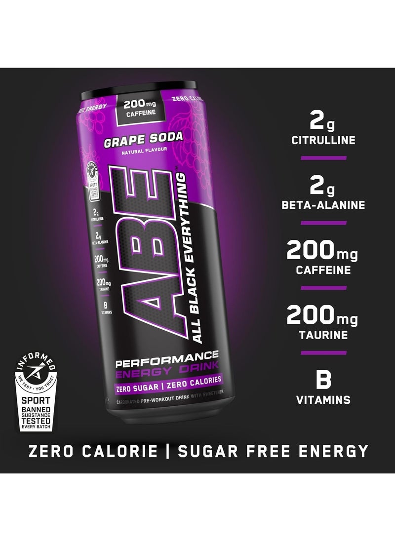 Abe Energy Plus Performance Pre-Workout Drink Graper Soda 330ML Pack of 12