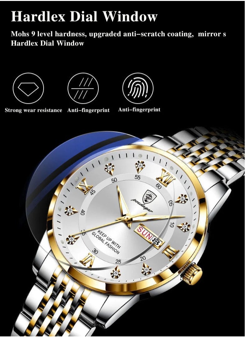 Man Watch Stainless Stain Business Quartz Watches Waterproof Luminous Week Date Men's Wristwach -42mm