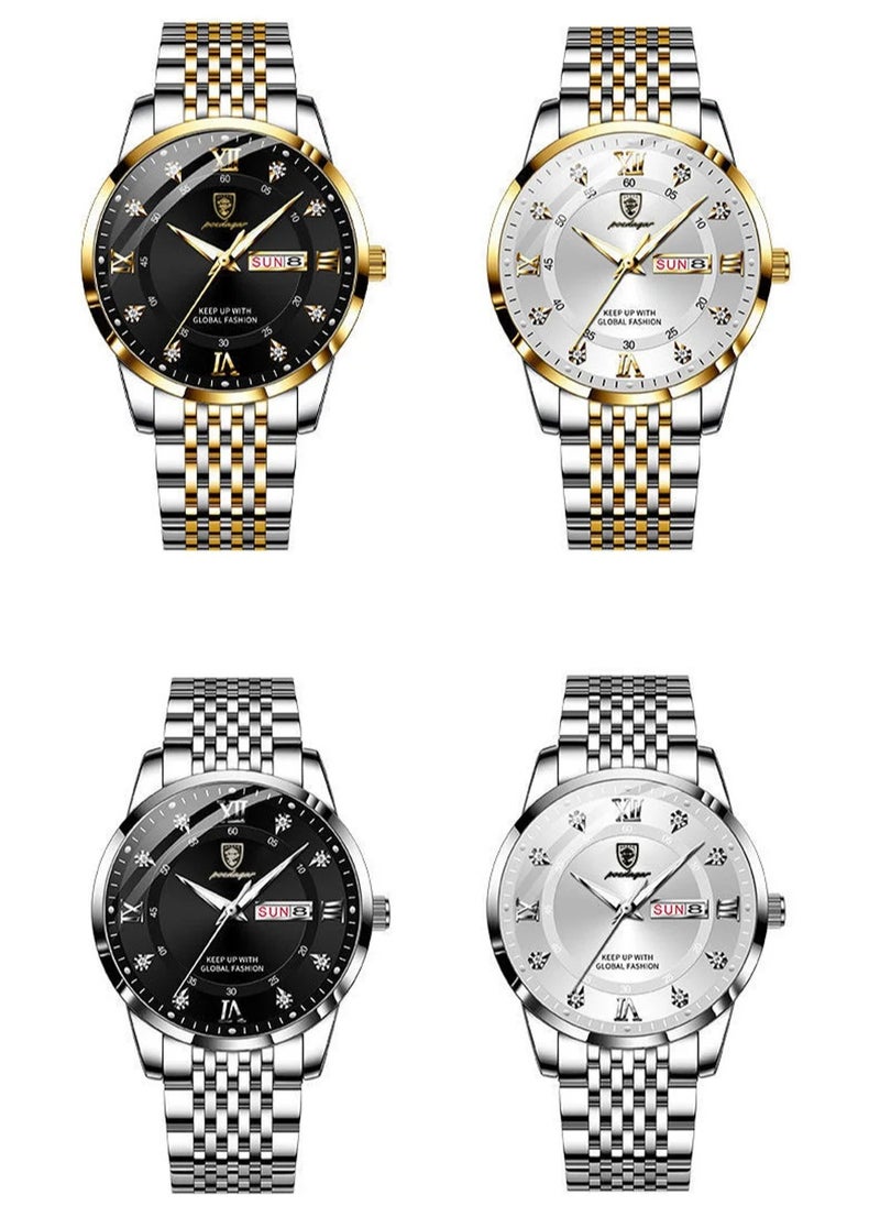 Man Watch Stainless Stain Business Quartz Watches Waterproof Luminous Week Date Men's Wristwach -42mm