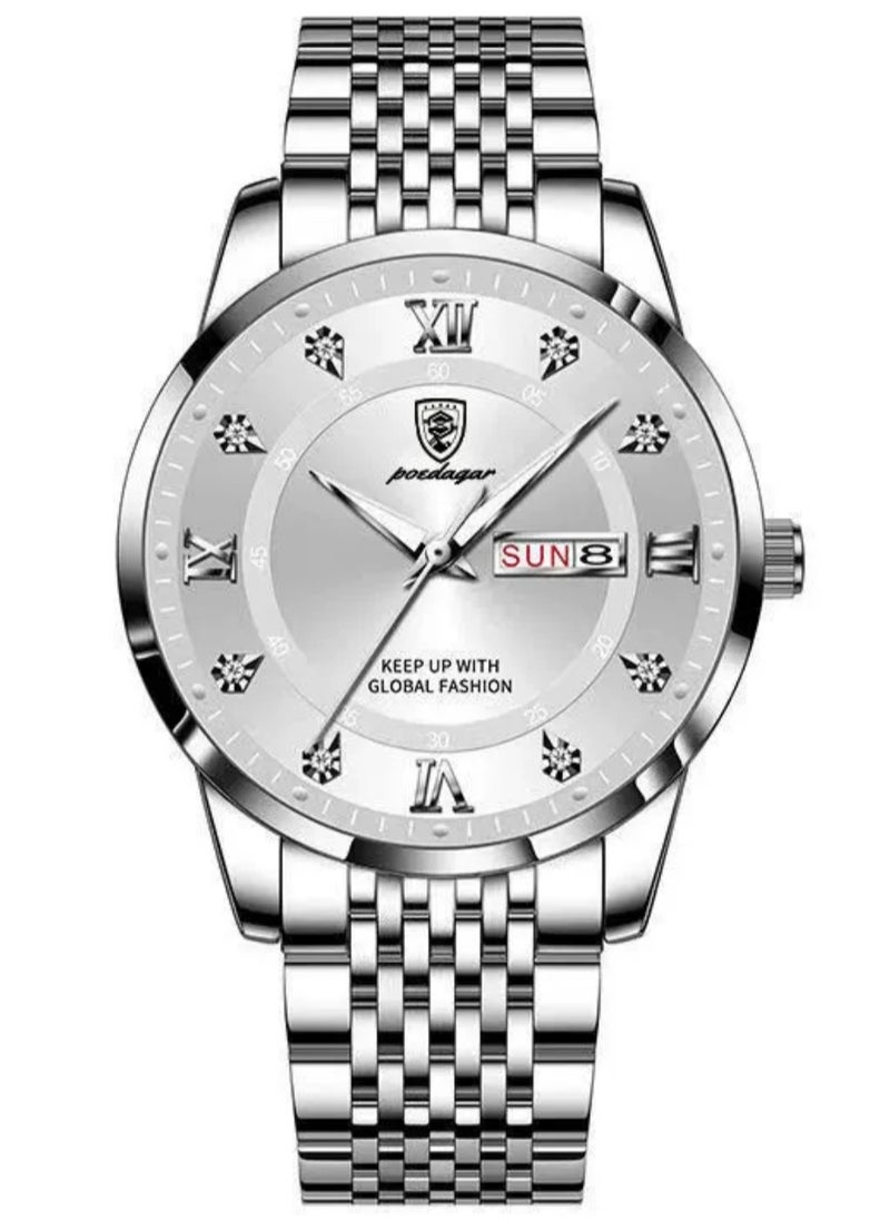 Man Watch Stainless Stain Business Quartz Watches Waterproof Luminous Week Date Men's Wristwach -42mm