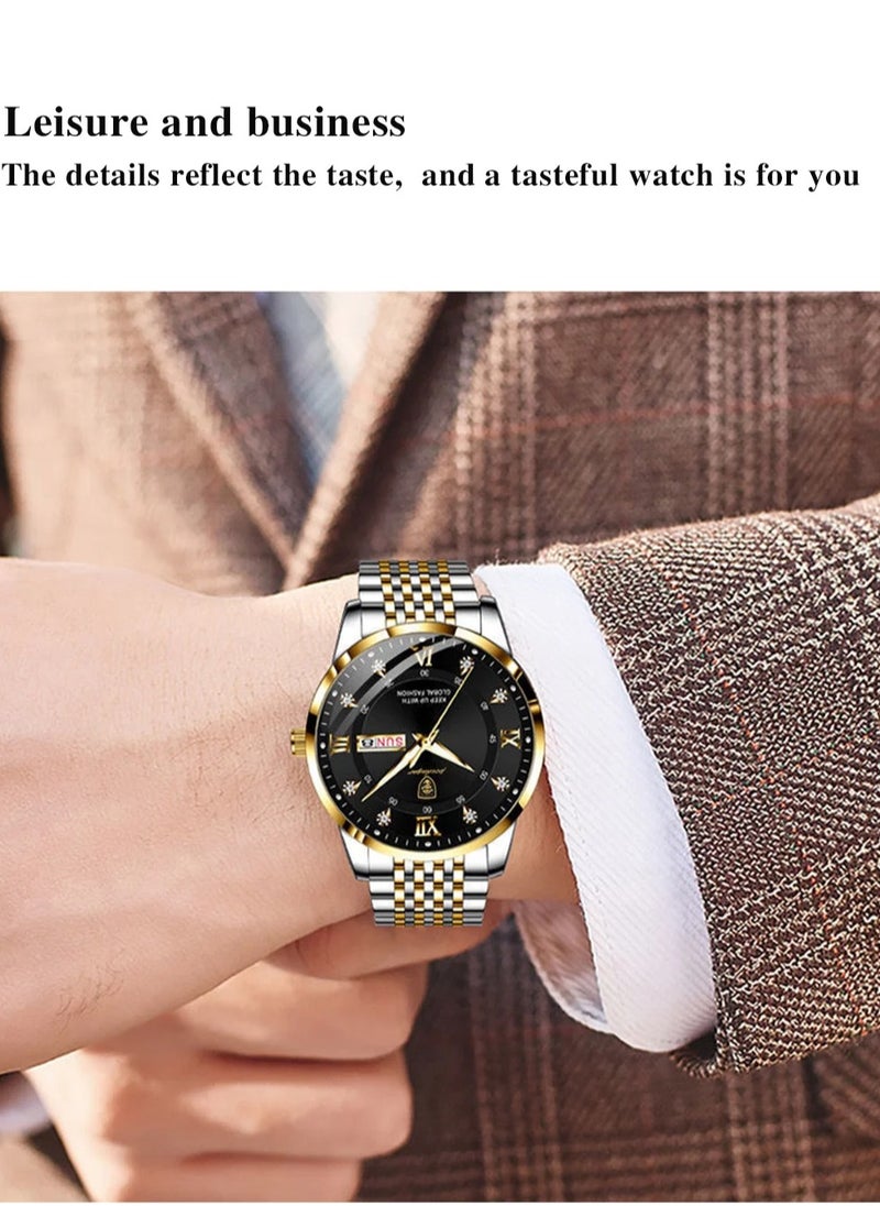 Man Watch Stainless Stain Business Quartz Watches Waterproof Luminous Week Date Men's Wristwach -42mm