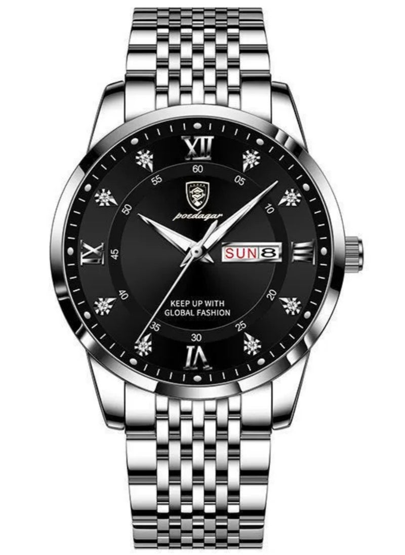 Man Watch Stainless Stain Business Quartz Watches Waterproof Luminous Week Date Men's Wristwach -42mm