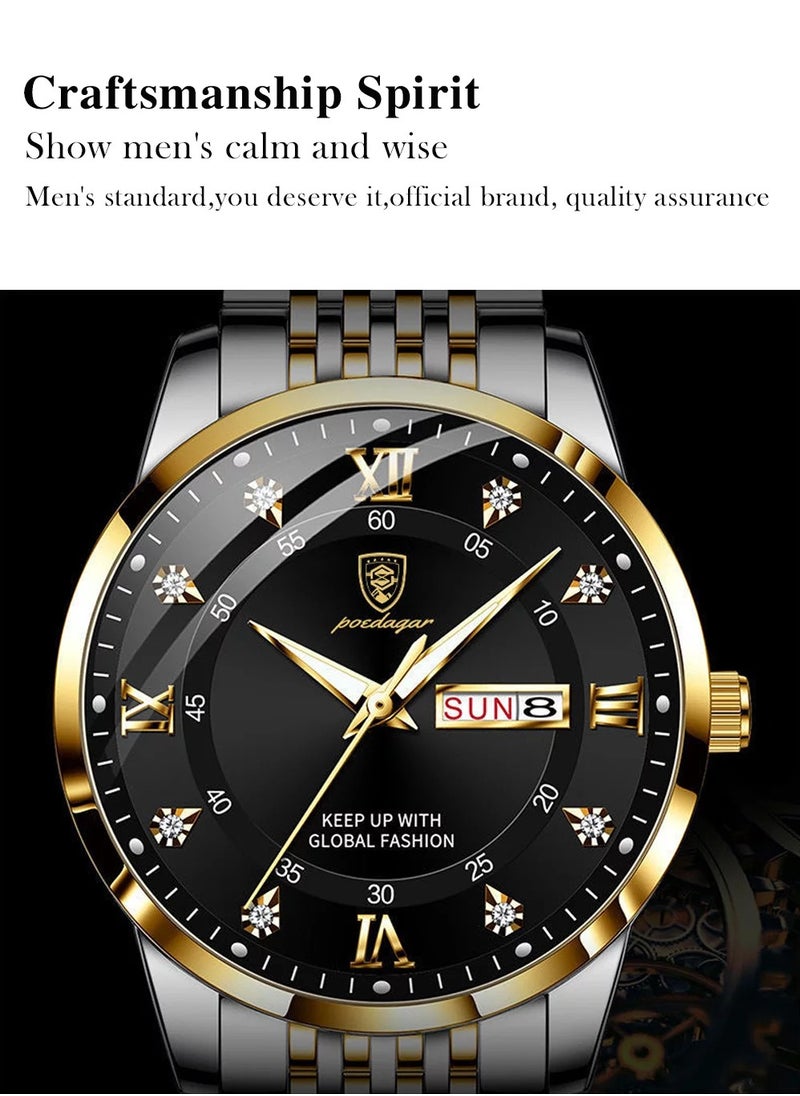 Man Watch Stainless Stain Business Quartz Watches Waterproof Luminous Week Date Men's Wristwach -42mm