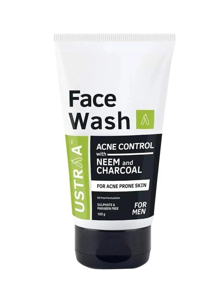Ustraa Face Wash Acne Control - With Neem & Charcoal Face Wash - 3.5 Oz - Oil control, Prevents Acne, Especially for Oily skin, No Sulphate No Paraben