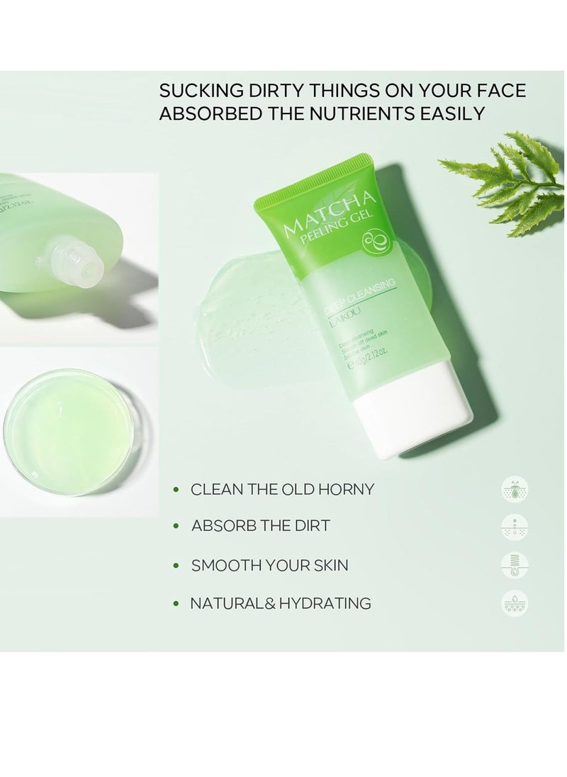 Matcha Peeling Gel,Face & Body Exfoliating Gel,Deep Cleansing Pores Shrink Pores Gentle Exfoliation Tighten Moisturize Hydrating Repair Soothe Soften Improve Skin Tone 60g