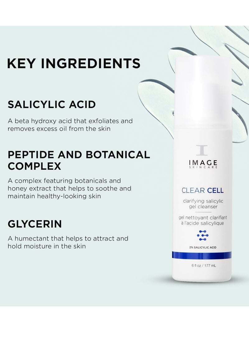 IMAGE Skincare, CLEAR CELL Salicylic Gel Cleanser, Gentle Foaming Face Wash Removes Excess Oil and Shine for Oily Prone Skin, 6 oz (Pack of 2)