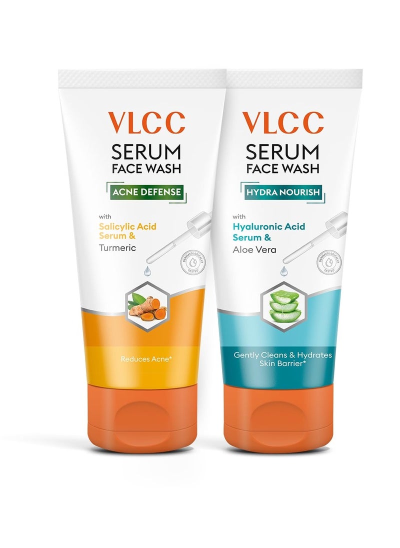 VLCC Serum AM+PM Combo Face Wash | Salicylic Acid Helps Reduce Acne | Hyaluronic Acid Hydrates Skin Barrier | Morning + Night Facial Cleanser | 5.07 Fl Oz/150 ml Each (2 Piece Set)