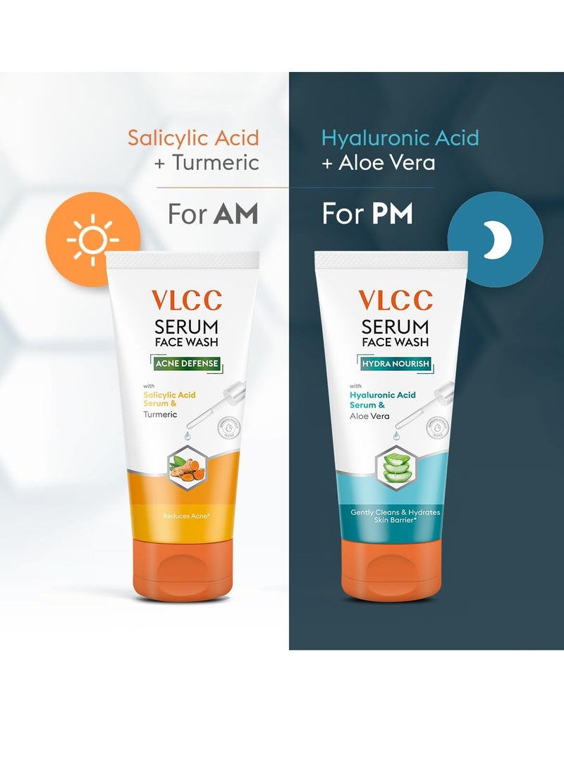 VLCC Serum AM+PM Combo Face Wash | Salicylic Acid Helps Reduce Acne | Hyaluronic Acid Hydrates Skin Barrier | Morning + Night Facial Cleanser | 5.07 Fl Oz/150 ml Each (2 Piece Set)
