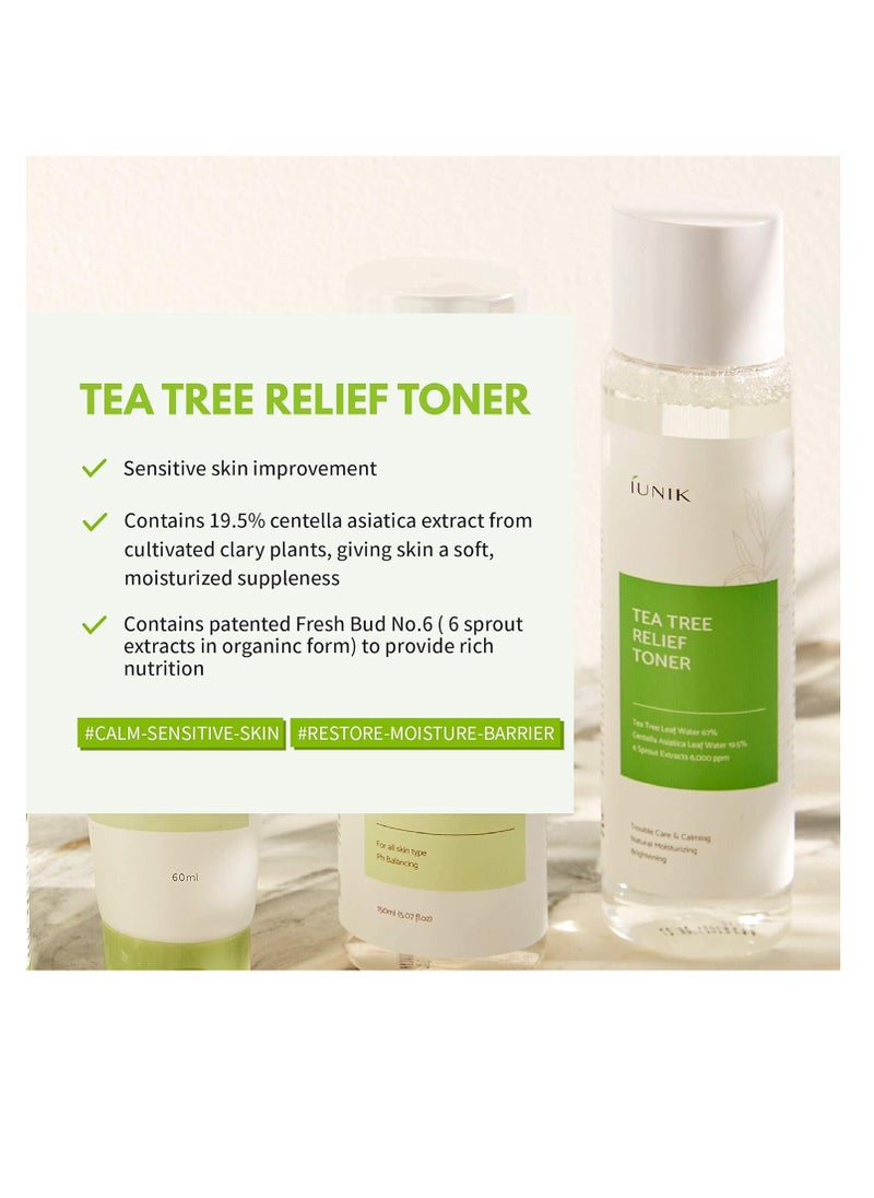 IUNIK Centella Bubble Foaming Facial Cleanser, 5.07 Fl Oz + Tea Tree Relief Face Toner 6.7 Fl Oz + Tea tree Relief Natural Facial Serum 1.71 Fl Oz