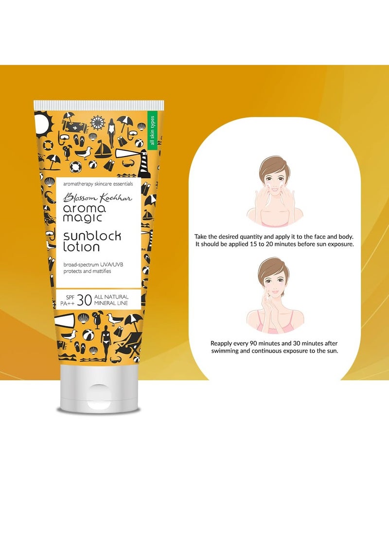 Aroma Magic SPF 30 PA ++ Matte Sunblock Lotion With Broad Spectrum Protection UVA/UVB |For All Skin |100 ml