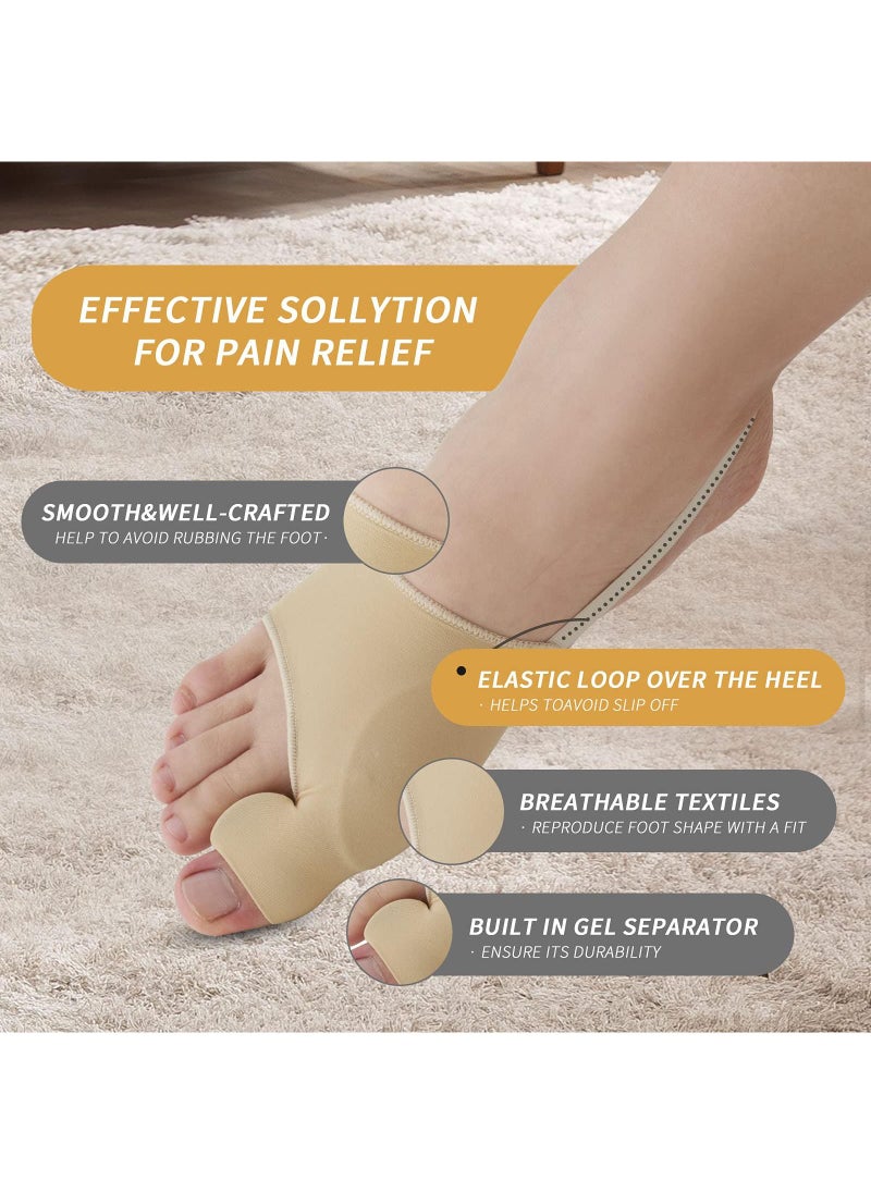 2 Pairs Upgraded Bunion Corrector for Women & Men - Comfortable & Breathable Toe Corrector Socks for Day/Night Support, Hallux Valgus Pain Relief, Non-Slip Big Toe Straightener (Beige)