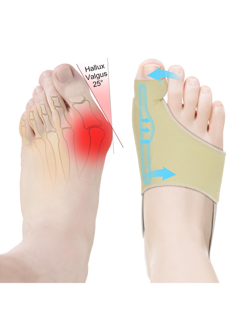 2 Pairs Upgraded Bunion Corrector for Women & Men - Comfortable & Breathable Toe Corrector Socks for Day/Night Support, Hallux Valgus Pain Relief, Non-Slip Big Toe Straightener (Beige)