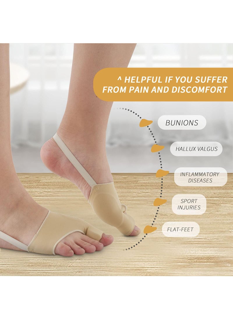 2 Pairs Upgraded Bunion Corrector for Women & Men - Comfortable & Breathable Toe Corrector Socks for Day/Night Support, Hallux Valgus Pain Relief, Non-Slip Big Toe Straightener (Beige)
