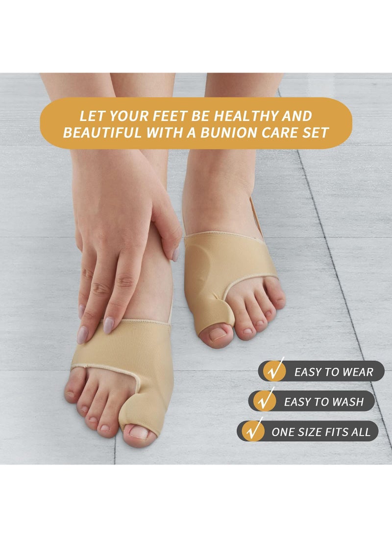 2 Pairs Upgraded Bunion Corrector for Women & Men - Comfortable & Breathable Toe Corrector Socks for Day/Night Support, Hallux Valgus Pain Relief, Non-Slip Big Toe Straightener (Beige)