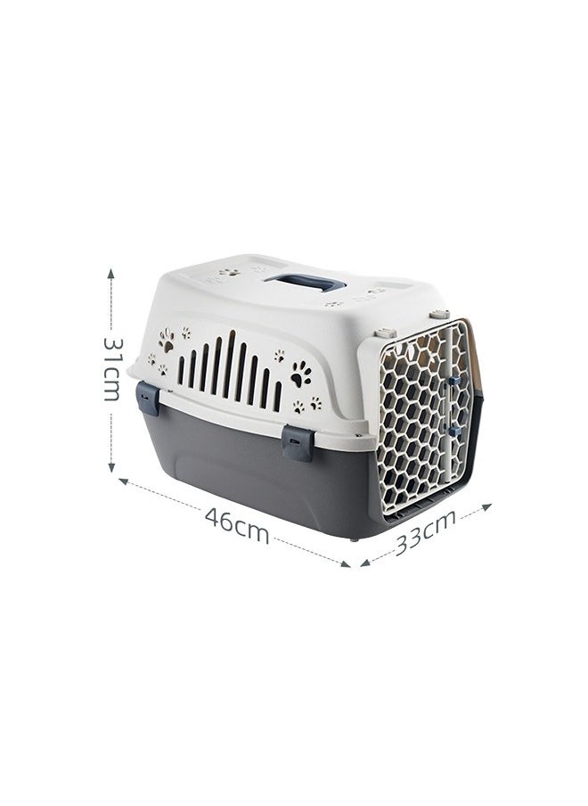 Pet Transport Box, Hard-Sided, Pet Carrier Cat Travel Kennel, Airline Approved Box, Travel Carriers, Trips Outdoor, Small Kitten Puppy Dog Sleeping, Grey 46x33x31 Cm