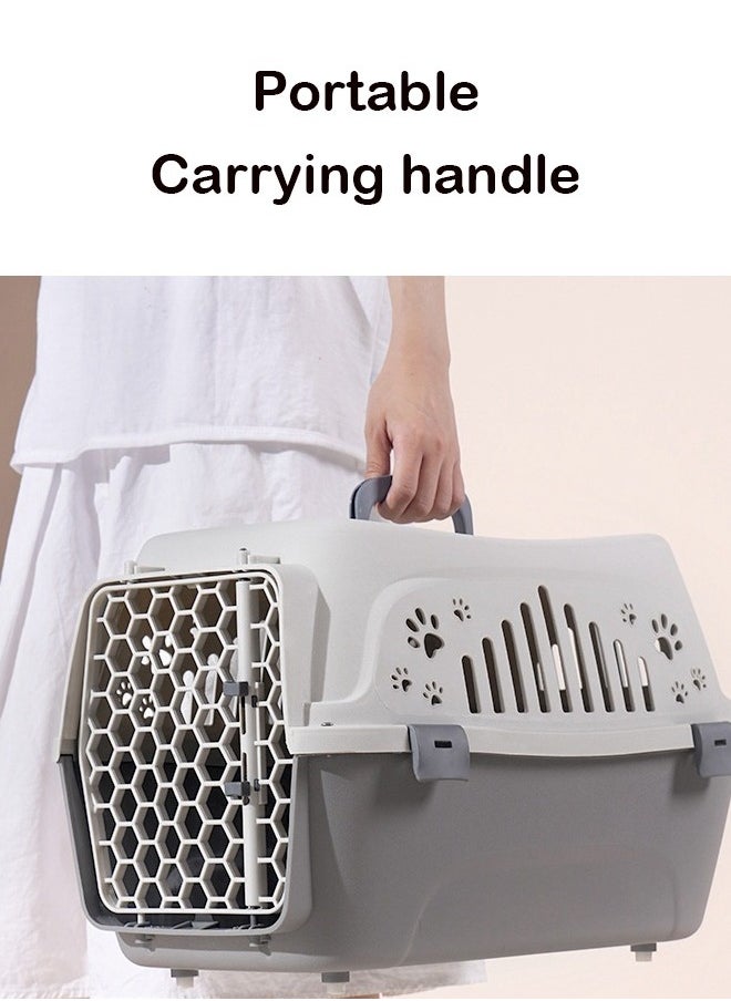 Pet Transport Box, Hard-Sided, Pet Carrier Cat Travel Kennel, Airline Approved Box, Travel Carriers, Trips Outdoor, Small Kitten Puppy Dog Sleeping, Grey 46x33x31 Cm