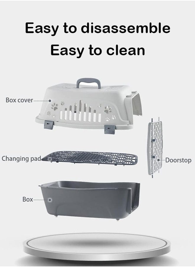 Pet Transport Box, Hard-Sided, Pet Carrier Cat Travel Kennel, Airline Approved Box, Travel Carriers, Trips Outdoor, Small Kitten Puppy Dog Sleeping, Grey 46x33x31 Cm