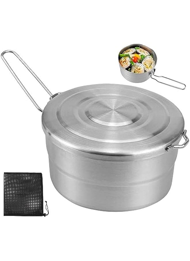 DOERDO Stainless Steel Camping Cook Pot with Lid and Folding Handle, 1.5L Camping Cookware Large Capacity Bento Pot for Outdoor Hiking Picnic