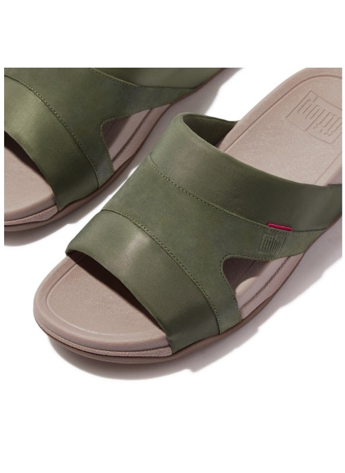 049-825 Fitflop Men Sandals Freeway Iii Mens Leather-Mix Slides - Safari Green GV4-C80 Green