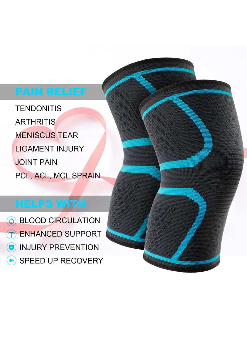 Dual Pack Compression Knee Sleeves for Men and Women - Pain Relief, Arthritis, Recovery, Sports Support for Walking, Running, and More