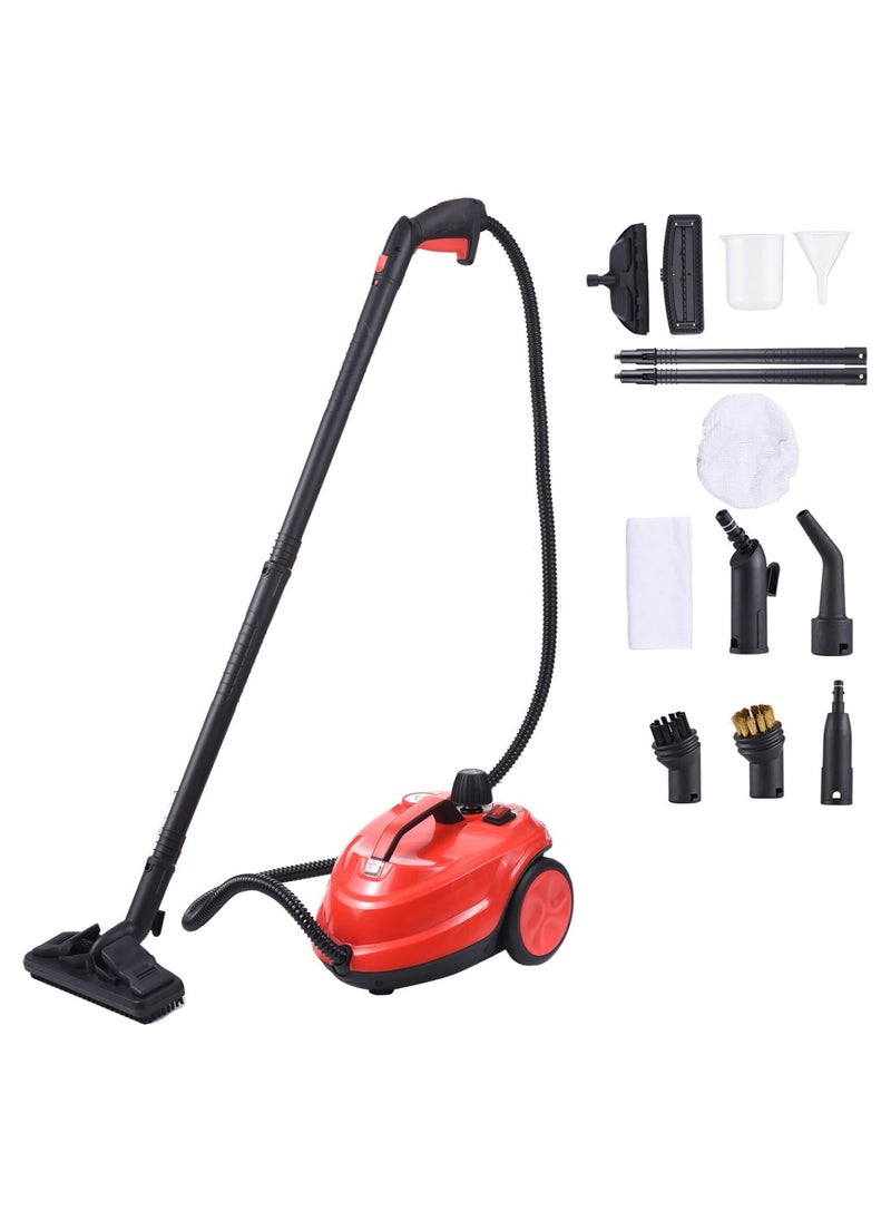 2000W Steam Cleaner with 16 Accessories 1.8L Tank 5 Bar Pressure Multi-Purpose Deep Cleaning Rolling Steamer Cleaner for Windows Floors Cars