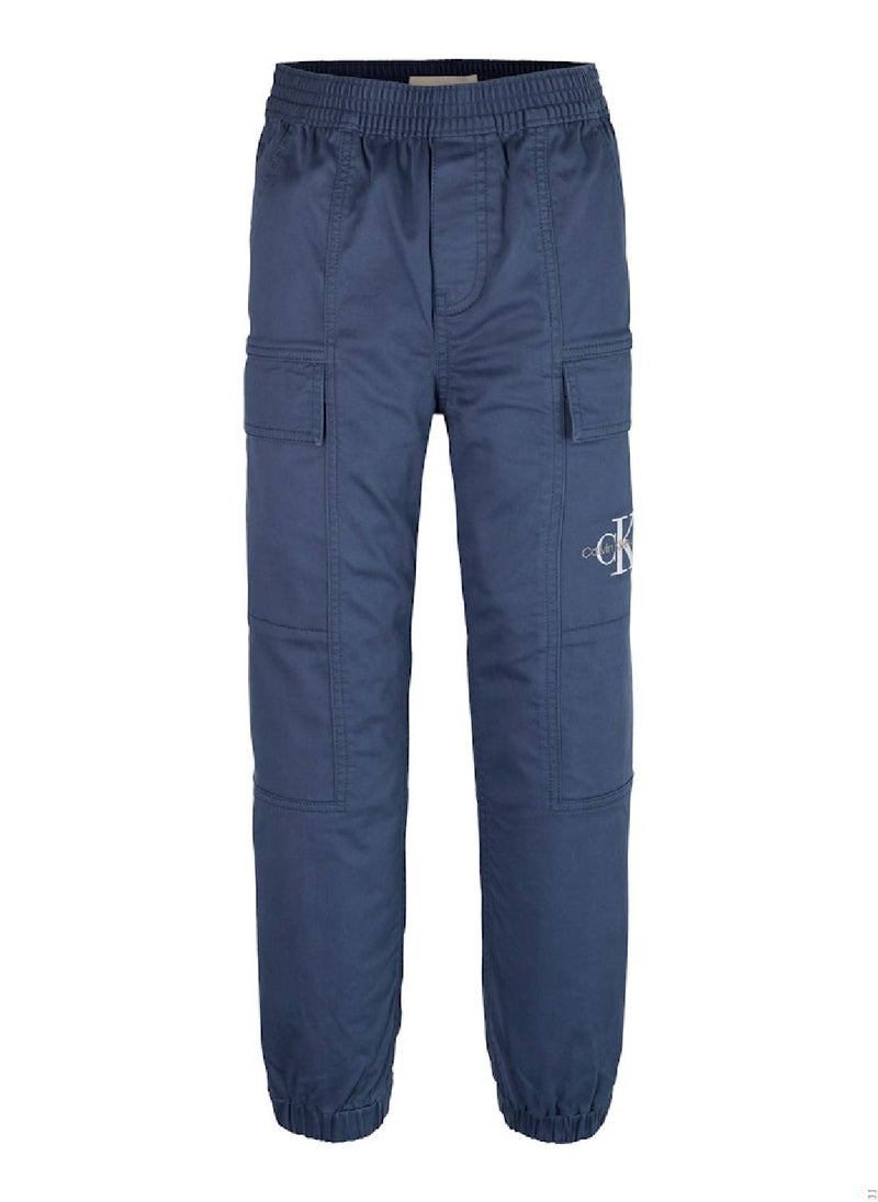 Boys' Woven Cargo Trousers - Cotton, Blue