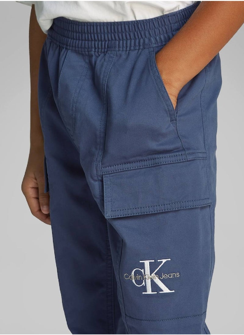 Boys' Woven Cargo Trousers - Cotton, Blue