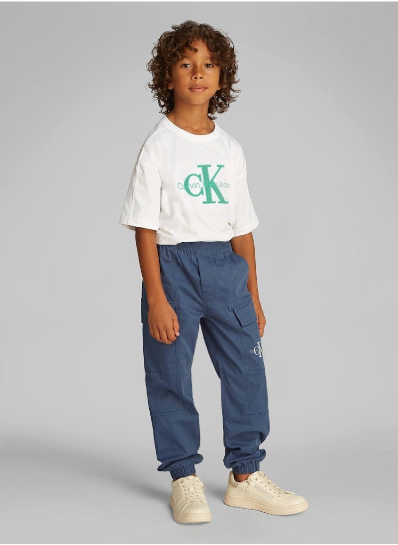 Boys' Woven Cargo Trousers - Cotton, Blue