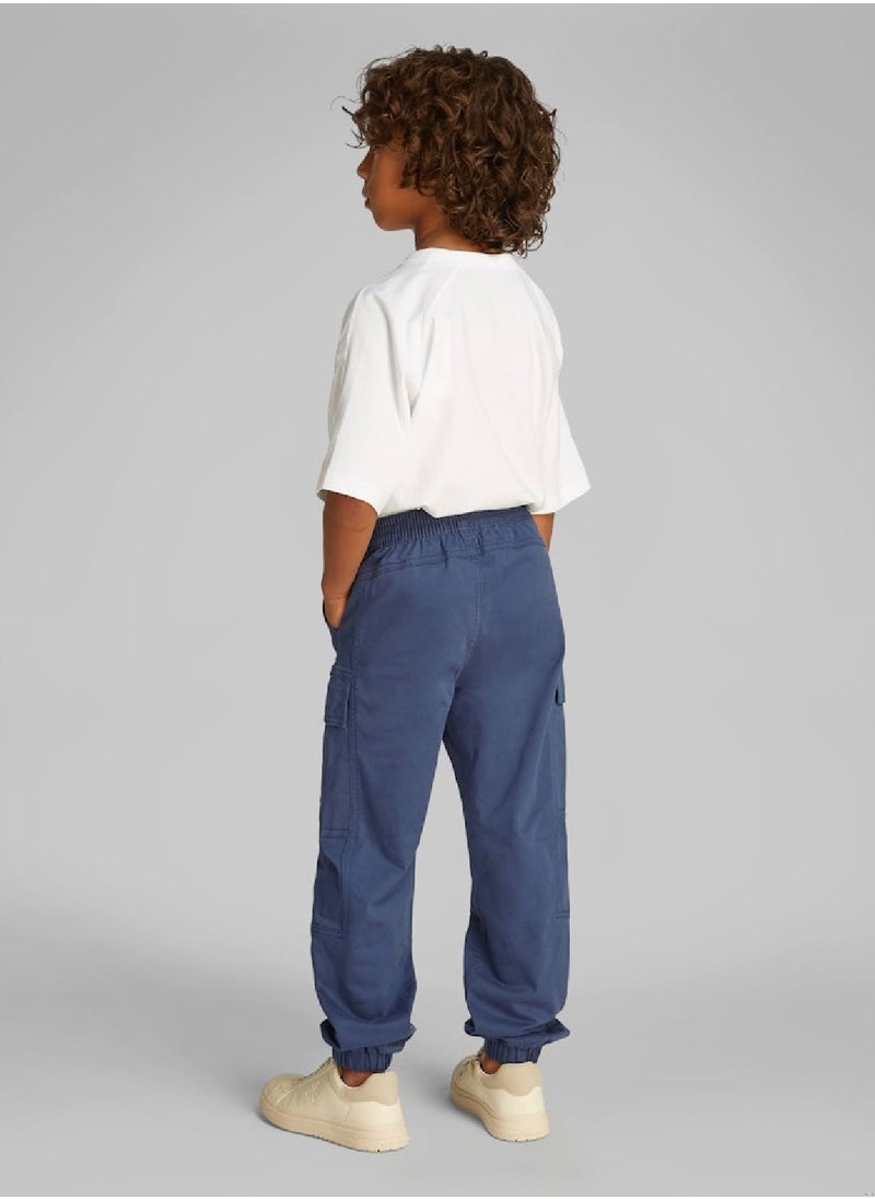 Boys' Woven Cargo Trousers - Cotton, Blue