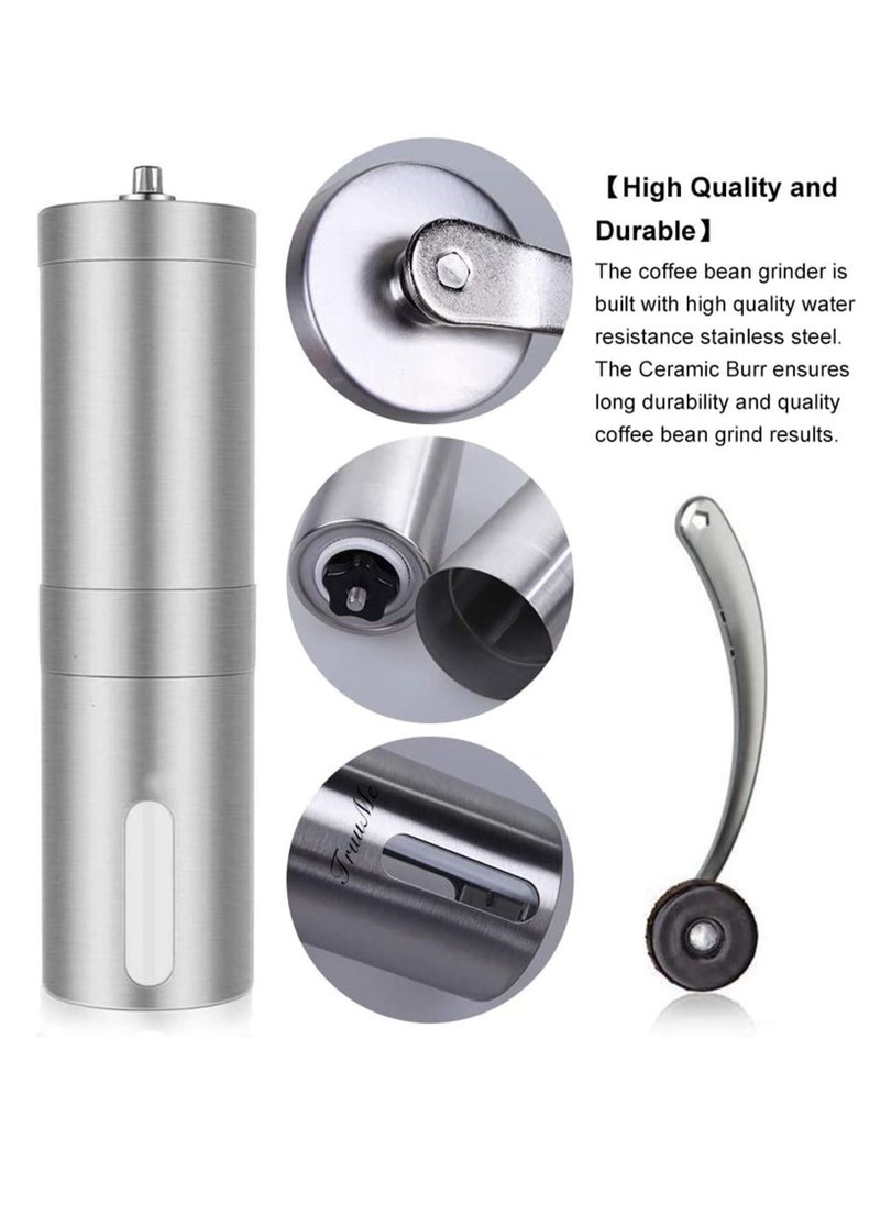 Manual Coffee Grinder, Stainless Steel Grinder with Adjustable Ceramic Conical Burr, Ideal for Home, Office, and Travelling, Come With A Spices Brush