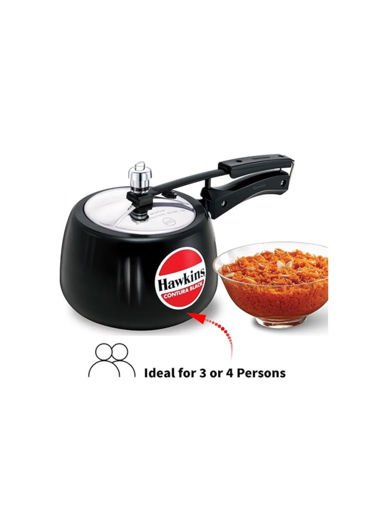 Hawkins 3 Litre Contura Black Pressure Cooker, Hard Anodised Inner Lid Cooker, Handi Cooker, Black (CB30)