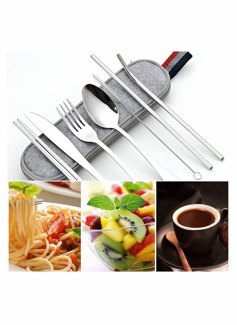 8 Piece Stainless Steel Reusable Travel Cutlery Set with Case