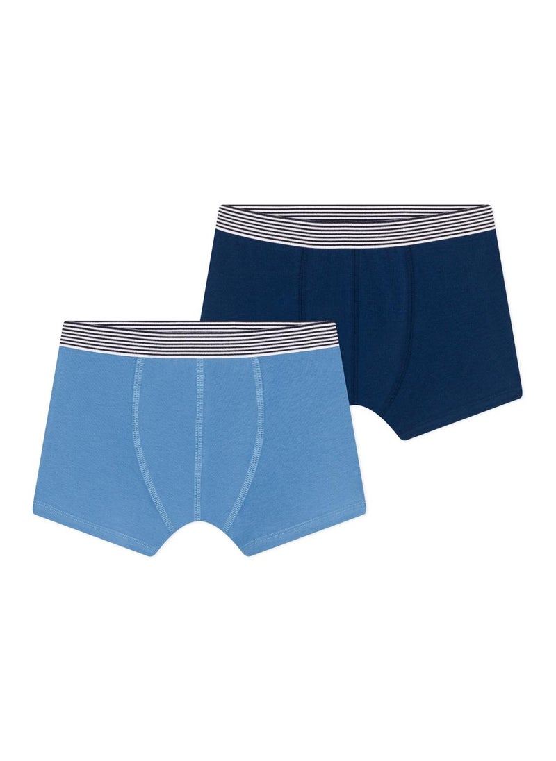 Children's plain cotton and elastane boxers - 2-pack