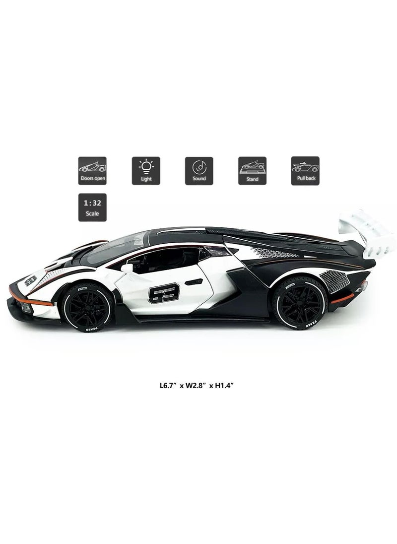 1:32 Scale Lamborghini Essenza SCV12 Diecast Car – Sound & Light, Openable Doors, Kids Toy & Collector’s Model (White)