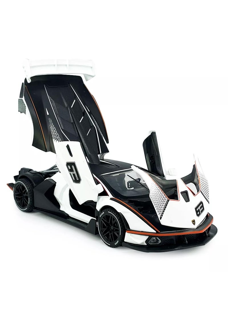 1:32 Scale Lamborghini Essenza SCV12 Diecast Car – Sound & Light, Openable Doors, Kids Toy & Collector’s Model (White)